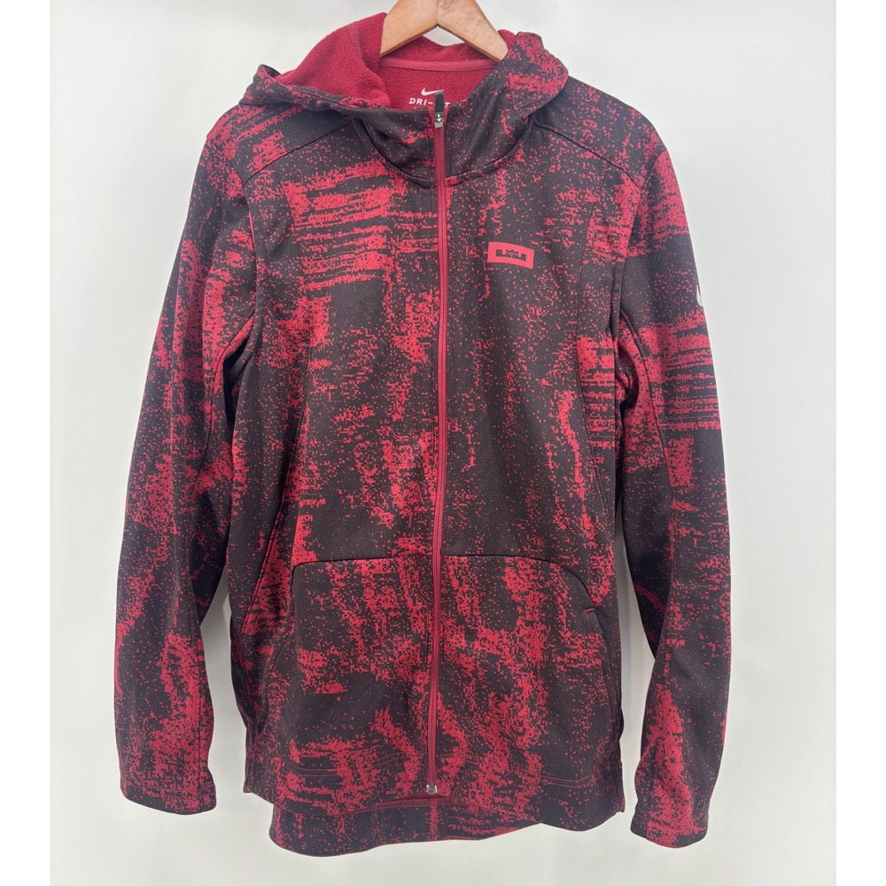 Nike Dri-Fit LeBron James Hoodie Men XL Full Zip Red Black Digital Camo